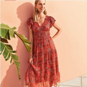 Floral ruffle sleeve boho maxi dress size s
